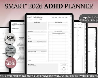 ADHD Digital Planner 2026, GoodNotes Tagesplaner für Neurovielfalt, Brain Dump Template, iPad To do Liste, Reinigung, Smart Apple Links