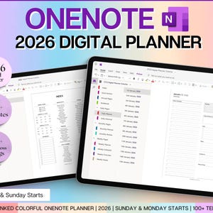 OneNote-mall, FÄRGGLAD digital planerare för 2026, OneNote-planerare, daglig, veckovis, månadsplanering i Windows, adhd, anteckningsbok, OneNote