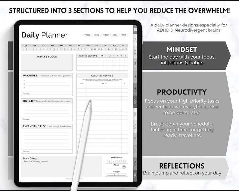 ADHD Digital Planner, Daily Planner for Neurodivergent Adults, Brain ...