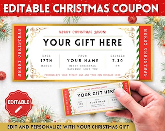 EDITABLE Event Ticket Template, Christmas Coupon, DIY Event Printable, Surprise Getaway Invitation, Gift for him, Musical Theatre Concert