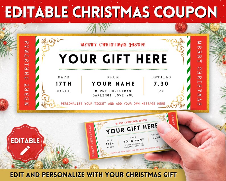 Event Coupon. Example EDITABLE Event Ticket Template, Christmas Coupon, DIY Event Printable ...
