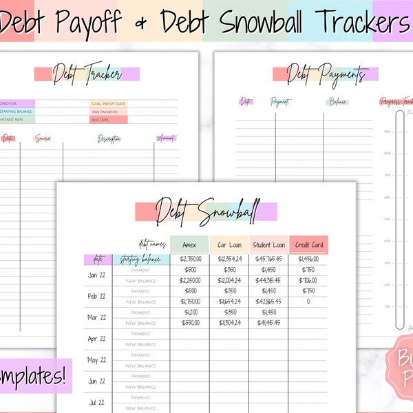 DEBT TRACKER, Debt Snowball, Debt Payoff Tracker druckbar, Dave Ramsey, Debt Zahlungen, Finanzplaner, Haushaltsplaner, schuldenfreier Fortschritt,