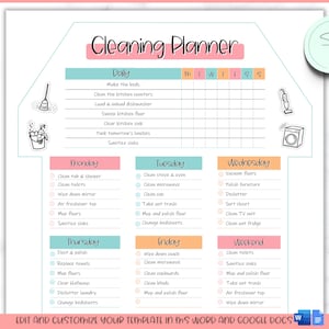 EDITABLE Cleaning Planner, Cleaning Checklist, Cleaning Schedule, Weekly House Chores, Adhd Clean Home, Monthly, Household Planner Printable