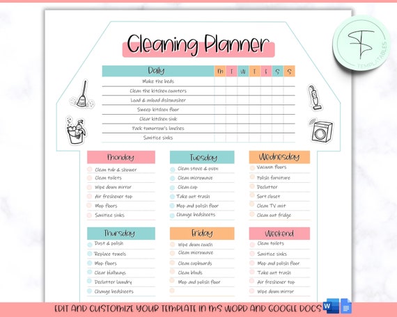 Planning des Tâches Ménagères: Planificateur de nettoyage et liste de  contrôle : Calendrier de nettoyage quotidien, hebdomadaire et mensuel,  liste de