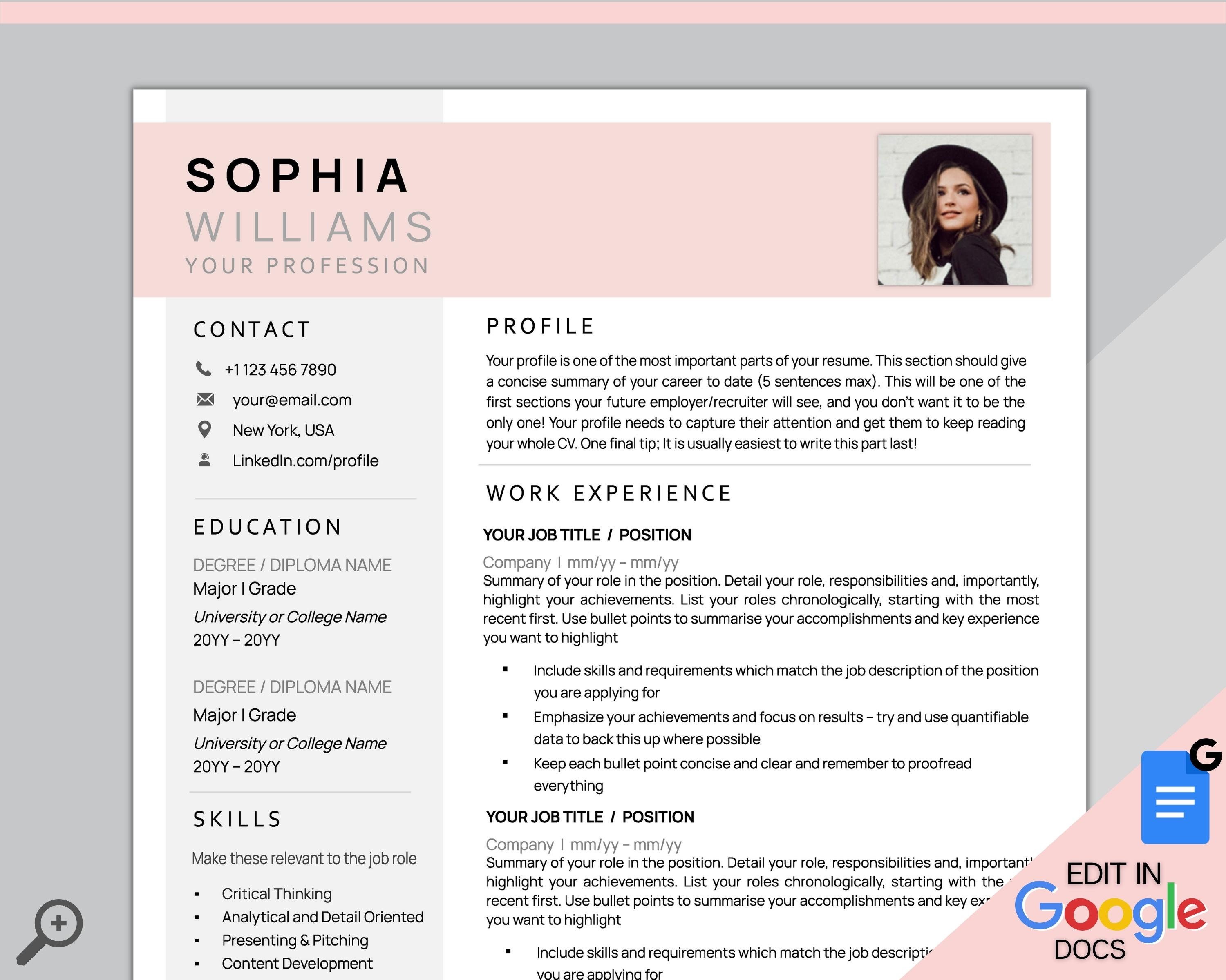 Google Docs RESUME TEMPLATE. CV Template Free. Professional 