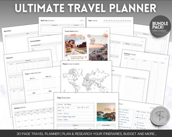 Ultimate Travel Planner Printable BUNDLE, trip planner, vacation, roadtrip diary, travel templates, holiday notebook, journal, packing list