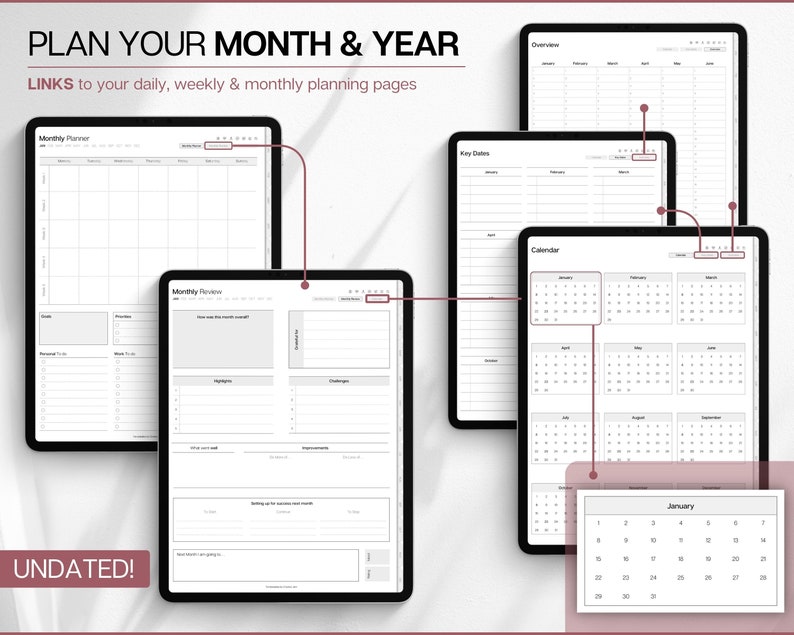 UNDATED Digital DAILY Planner, Weekly, Monthly Planner, Undated Life ...