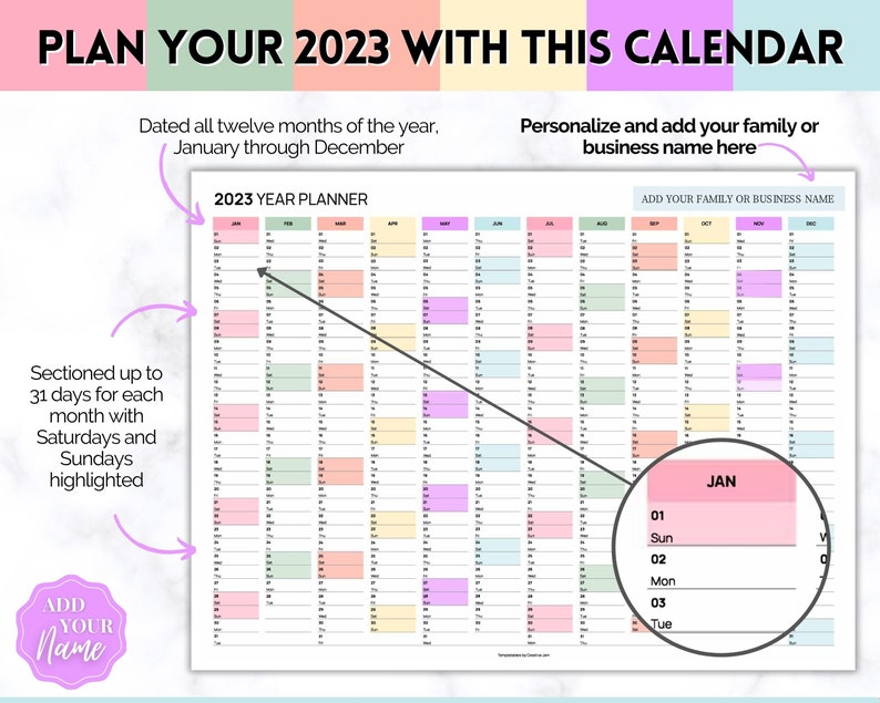 EDITABLE 2023 Wall Calendar Printable Large Yearly Calendar - Etsy UK