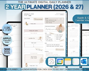 Digital Planner 2026 & 2027 | The 2 year Planner | Daily Weekly, Monthly Planner, Undated Life Planner, Notability, iPad, Smart Apple BLUE