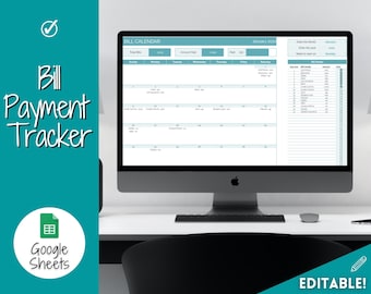 May include: A computer screen displaying a Google Sheets spreadsheet with a bill payment tracker calendar. The calendar is for January 2022 and includes a list of bills, due dates, and amounts. The spreadsheet is labeled "Bill Payment Tracker" and is editable.