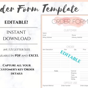 Plantilla de factura de FORMULARIO DE PEDIDO, Plantilla de recibo personalizada EDITABLE, Factura de pedido de ventas del cliente imprimible, Formulario de recibo, Editar y descargar
