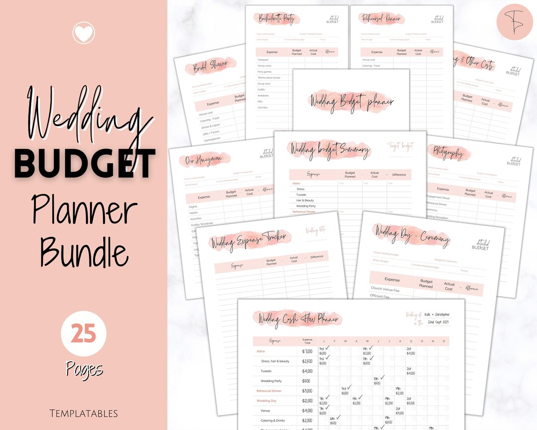 Hochzeit BUDGET Planner Printable Bundle Rosa Hochzeit Planer Buch ...