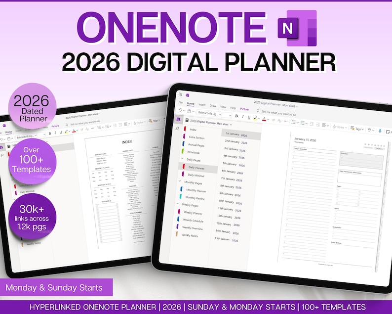 Work Diary Onenote Onenote Planner, 2026 Digital Planner, Onenote Template, Daily, Weekly ...