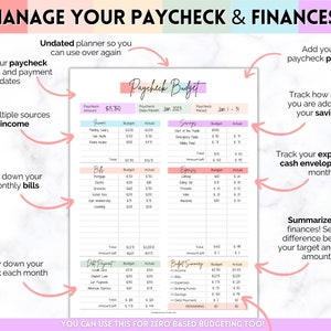 Pianificatore del budget della busta paga, Budget MODIFICABILE in base al modello della busta paga, Tracker del budget stampabile in PDF, Pianificatore finanziario, Raccoglitore di fogli di budget a base zero immagine 5