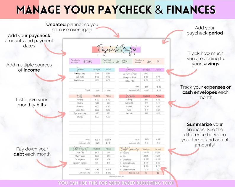 Paycheck Budget Planner, EDITABLE Budget by Paycheck Template, PDF Printable Budget Tracker, Finance Planner, Zero Based Budget Sheet Binder zdjęcie 5