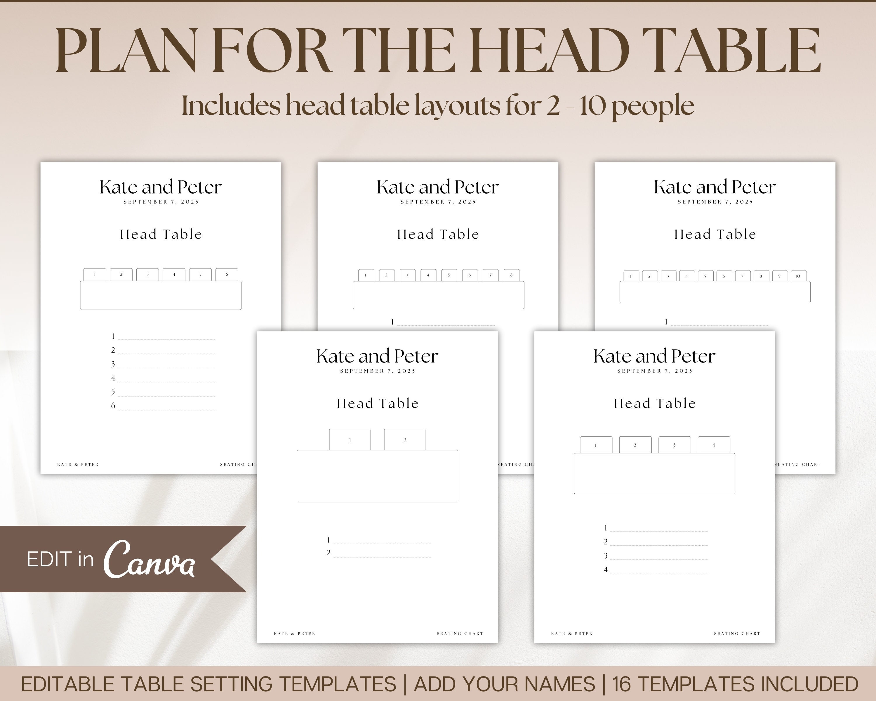 Table Seating Chart Templates, Editable, Round & Rectangle Tables, Head ...