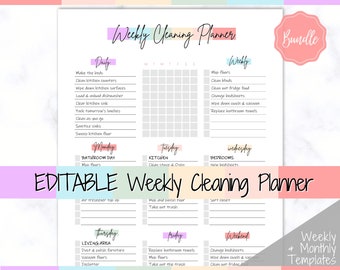 COLORFUL Cleaning Schedule, EDITABLE Cleaning Checklist, Cleaning Planner, Weekly House Chores, Clean Home Routine, Monthly Cleaning List