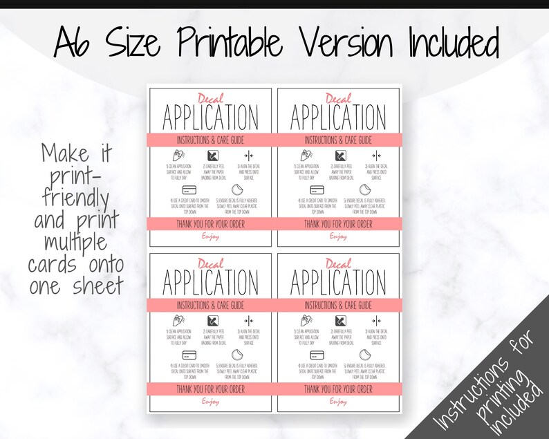 printable vinyl decal care card instructions decal etsy