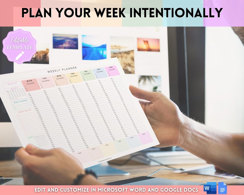 Weekly Hourly Planner EDITABLE Weekly Schedule, Daily Planner, Undated Planner, 2024 Weekly Organizer, To Do List printable, Adhd, Colorful image 7