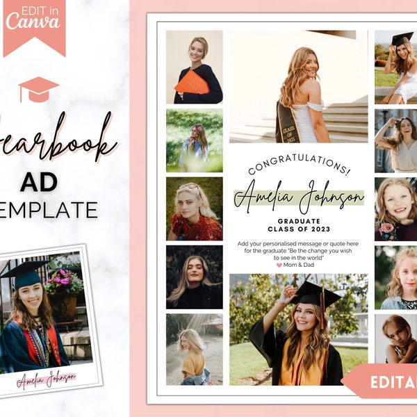 Yearbook Template, Senior & High School Graduation Ad, Grad Announcement, School Yearbook, FULL Page, Photo Card, Yearbook Ad, 2024 Tribute