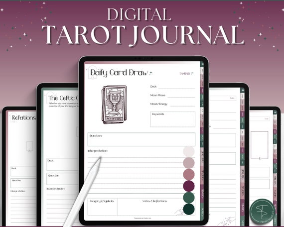 Tarot Journal, DIGITAL Tarot Planner Workbook, Daily Card Reading