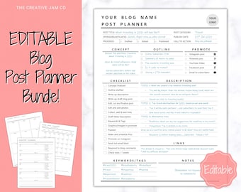 Blog Post Planner Templates! EDITABLE Blogger Bundle! Blog Content Planner, Content Strategy, Blogging Kit, Content Creator, Social Media