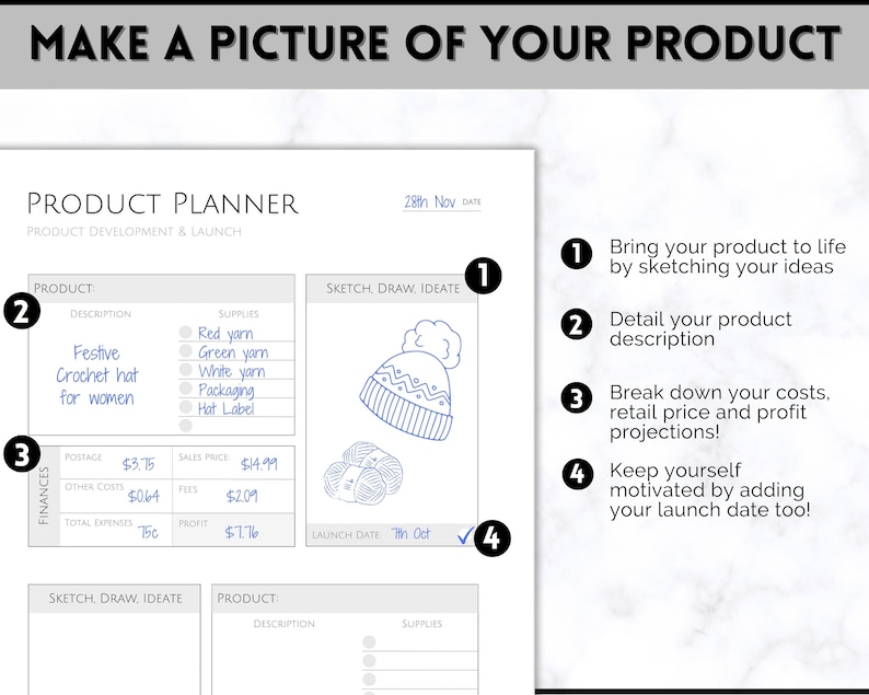 Product Planner Template, Small Business Plan, Printable Product Launch, Pricing, Packaging, Costs, Supplies, Inventory, Etsy Seller Listing image 3