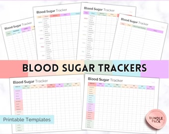Blood Sugar Log, BUNDLE of 6 Blood Sugar Trackers, Glucose Tracker, Diabetes Log, Medical Planner Printable , Type 2, Gestational Diabetes