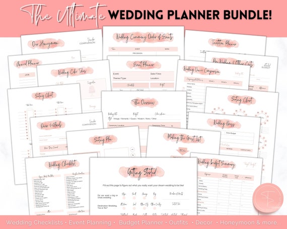 PINK Wedding Planner Printable, Wedding Binder, Wedding Checklist, Wedding Day Schedule, Wedding To Do List, Budget, Timeline Planner Book