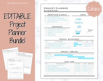 EDITABLE Project Planner Printable. Template BUNDLE, Work, Business, Student, Academic, Goal Planner, Gantt Timeline, Productivity Tracker