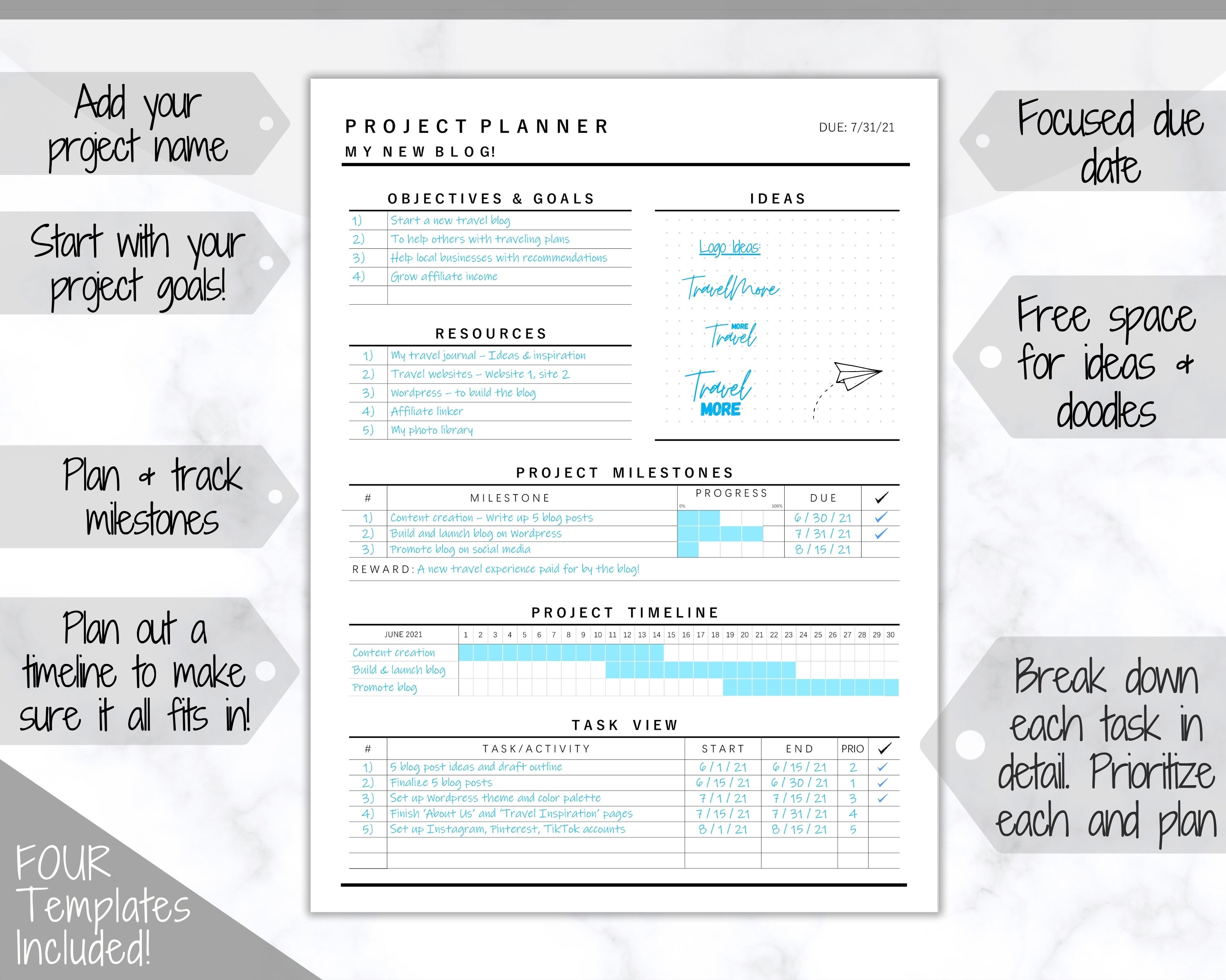 EDITABLE Project Planner! Printable Template BUNDLE, Work, Business ...