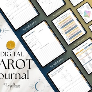 Diario digitale dei tarocchi GoodNotes, quaderno di esercizi per la pianificazione dei tarocchi CELESTIAL, lettura quotidiana delle carte, spread dei tarocchi, taccuino del mazzo dei tarocchi, strega, grimorio