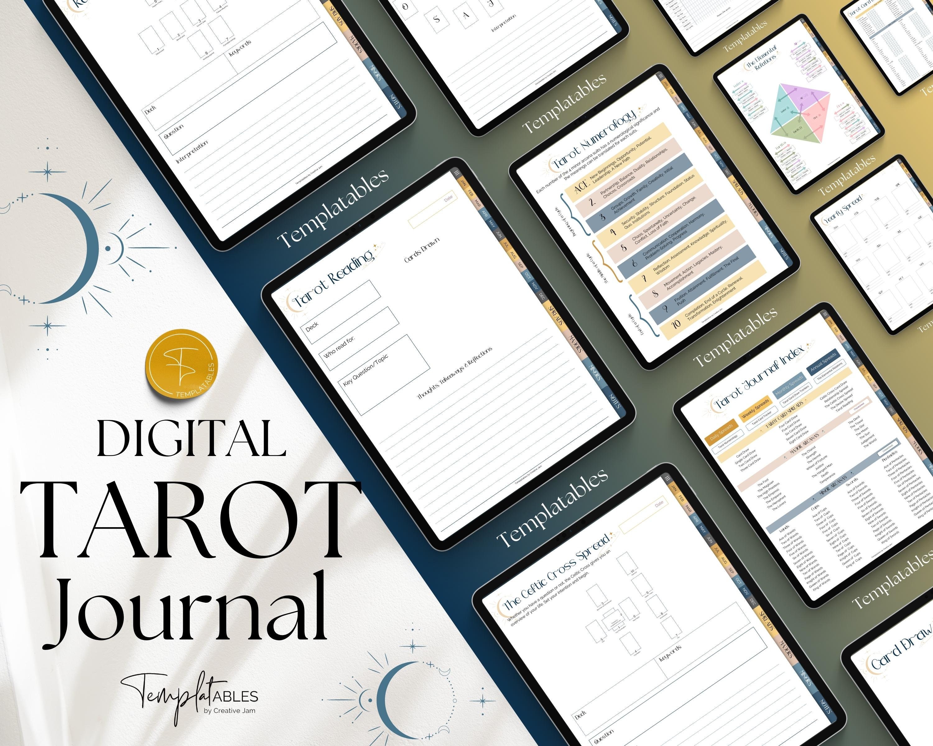 Goodnotes Digital Tarot Journal, CELESTIAL Tarot Planner Workbook