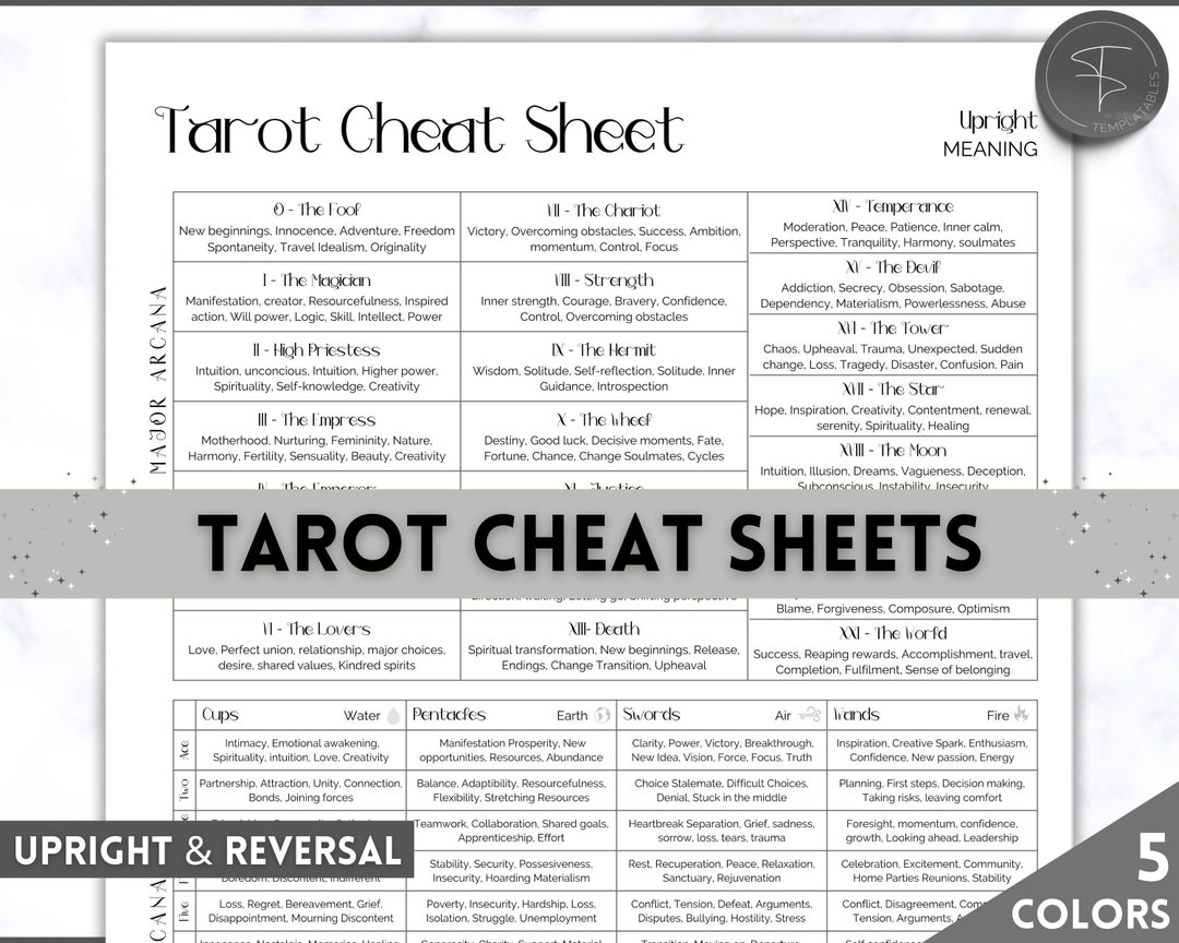 Printable Tarot Cheat Sheet, Upright & Reverse Meanings, Learn Tarot ...