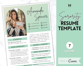 Plantilla de currículum de hermandad, paquete de plantilla de reclutamiento de hermandad, kit de currículum universitario profesional, académico, social, Canva, currículum urgente, griego