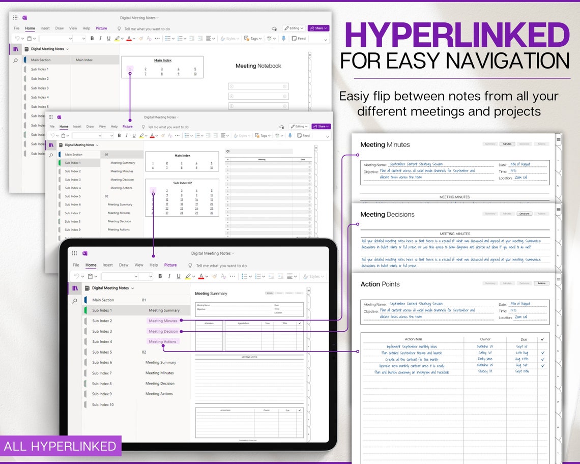 Onenote Meeting Notes Template, Editable Meeting Minutes, Digital ...