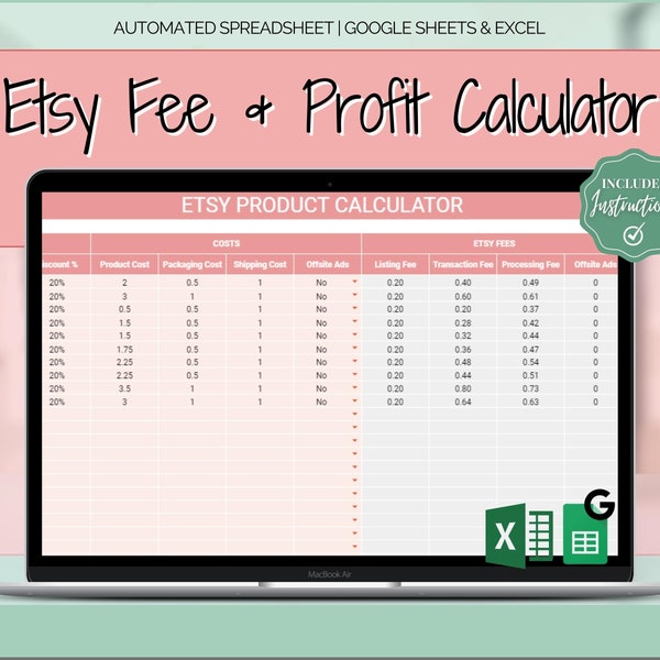 Etsy Profit Calculator, Pricing Spreadsheet for Small Business & Etsy Sellers, Excel and Google Sheets, Fees Strategy, Sell on Etsy Store