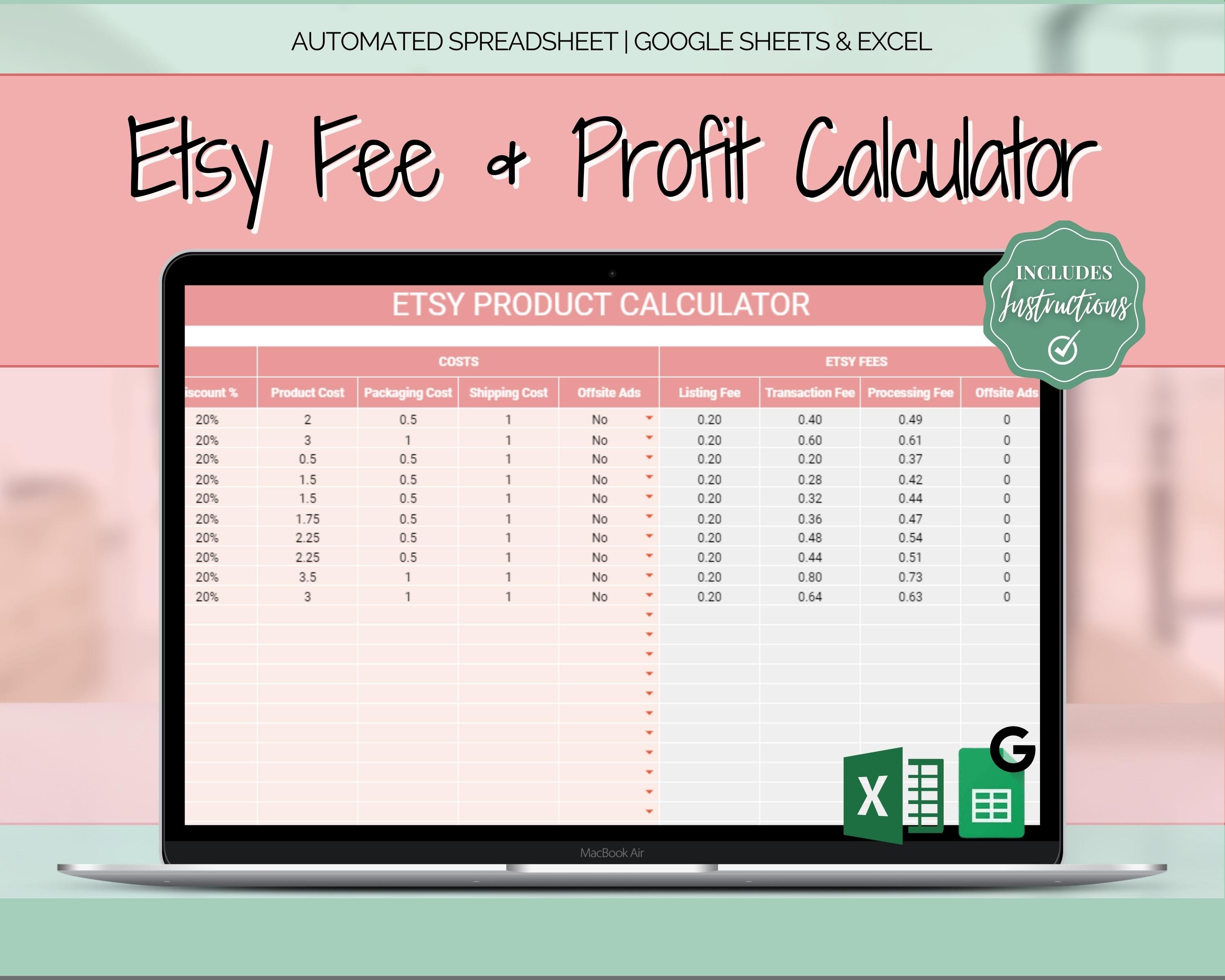 Etsy Profit Calculator Pricing Spreadsheet for Small Business Etsy UK