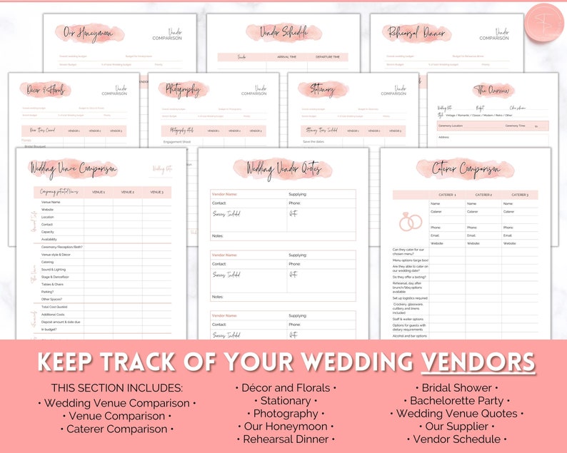 Printable Wedding Planner Binder Kit, Wedding Planner, Wedding Planning Checklist, Wedding Day Schedule, To Do List, Budget, Timeline, Book image 5