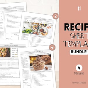 Plantilla de hoja de recetas EDITABLE, plantilla de libro de recetas, tarjetas de recetas, carpeta de recetas mínimas, granja imprimible de 8.5x11, diario planificador de alimentos