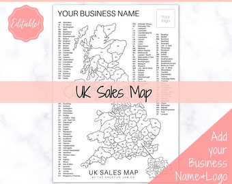 UK Sales Map, Business Postcode Sales Map, Colour in Map, Etsy Sales Tracker, Post Code, Printable Map for Sales, Colouring Sheet, Colour in