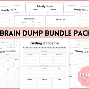 Brain Dump Printable BUNDLE, To Do List, ADHD Planner, Daily Template, Productivity, Priority Matrix, Work Day, Task Thoughts Organizer PDF