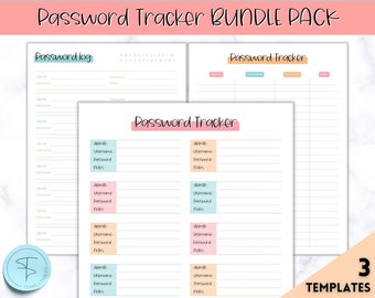 Password Tracker BUNDLE, 3 printable Password Log & organizers, password keeper sheet, password journal book, password template manager