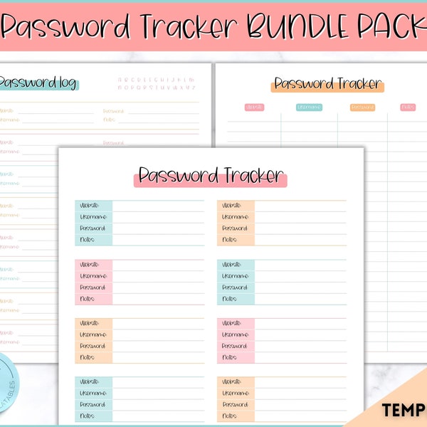 Password Tracker BUNDLE, 3 printable Password Log & organizers, password keeper sheet, password journal book, password template manager
