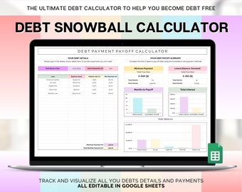 COLORFUL Debt Snowball Calculator, GOOGLE SHEETS spreadsheet, Budget, Financial Planner, Dave Ramsey, Debt Payoff Tracker Template, 20 debts