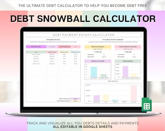 Dave Ramsey Debt Snowball Calculator, Google Sheets spreadsheet, Budget Planner, Financial Planner, Debt Payoff Tracker Template, 20 debts