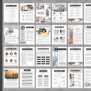 Peut inclure: Un ensemble de 20 mod&egrave;les d'int&eacute;gration imprimables pour les nouveaux employ&eacute;s. Les mod&egrave;les sont en noir et blanc avec un design minimaliste moderne. Les mod&egrave;les comprennent des sections pour les valeurs de l'entreprise, les avantages, l'histoire de l'entreprise, et plus encore.