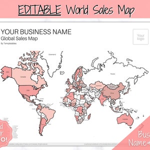EDITIERBARE GLOBALE Verkaufskarte, Etsy World Sales Tracker, Business Sales Map, Bestell-Tracker, Shop-Verkäufer-Karte, Procreate PNG, Color In Printable