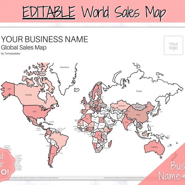 EDITABLE GLOBAL Sales Map, Etsy World Sales Tracker, Business Sales Map, Order Tracker, Shop Seller Map, Procreate PNG, Color In Printable