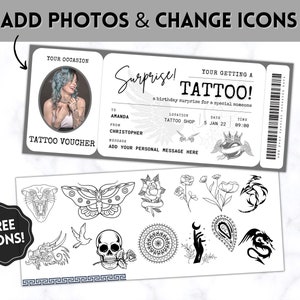 Tattoo Ticket Template, EDITABLE Tattoo Gift Card, Tattoo Gift Voucher ...